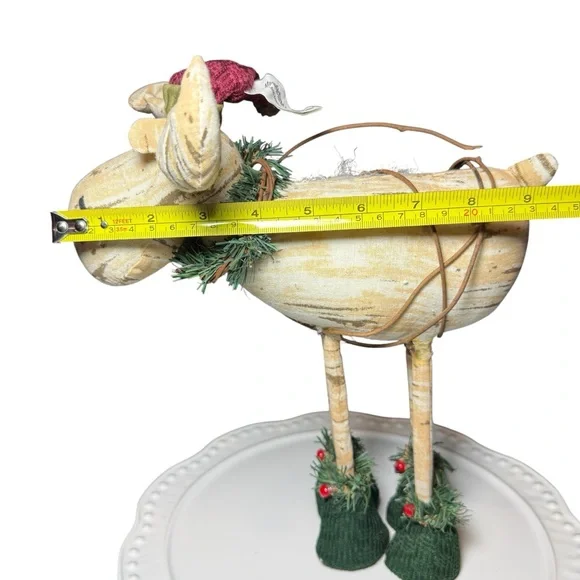 Plush Standing CHRISTMAS MOOSE, Rustic Wreath Winter Scarf Hat 12X10 Cottagecore - Picture 9 of 10